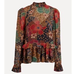 Farm Rio Flowered Leopards Blouse NWOT